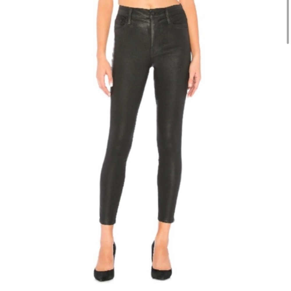 NWT FRAME Denim Ali High Rise Cigarette Jeans in Coated Noir / Black, 24